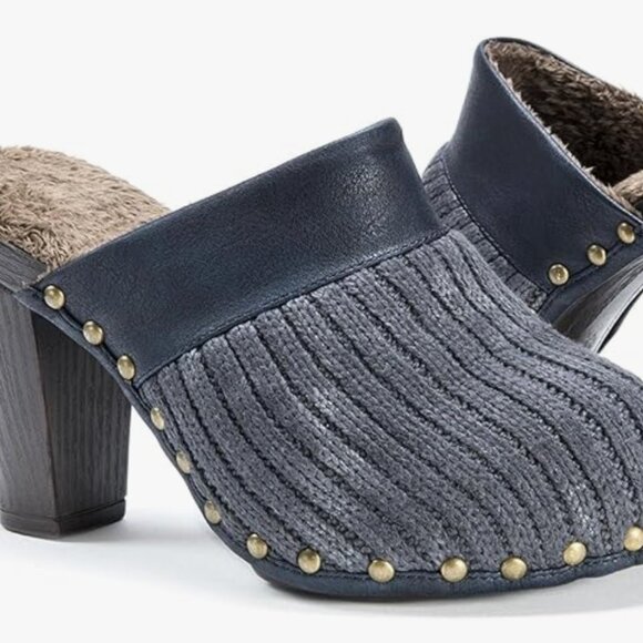 Muk Luks Kameryn Faux Fur Lined Knit Gray Mules Clogs Women 7 - Picture 1 of 12